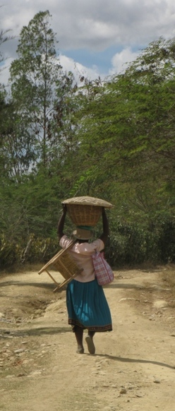 Photo of Haitian woman carrying heavy load on her head