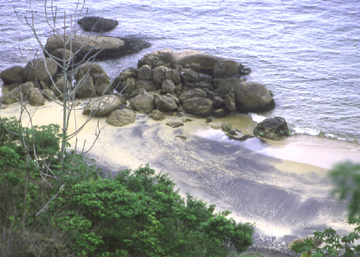 Beach and rock formation on llha Grande ("Big Island"), Brazil, 2002 . FOLLOW THIS LINK to more photos of Brazil